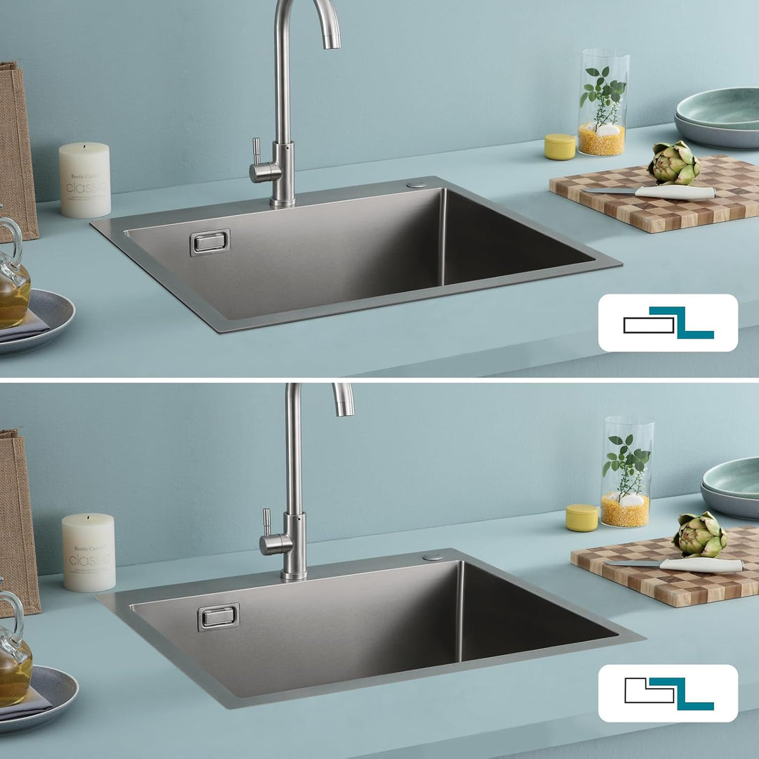 Spülbecken 60 x 50 cm, KEOKBON Nanosilber Spüle Küche Edelstahl 1 Becken, edelstahlspüle mit Hahnloc