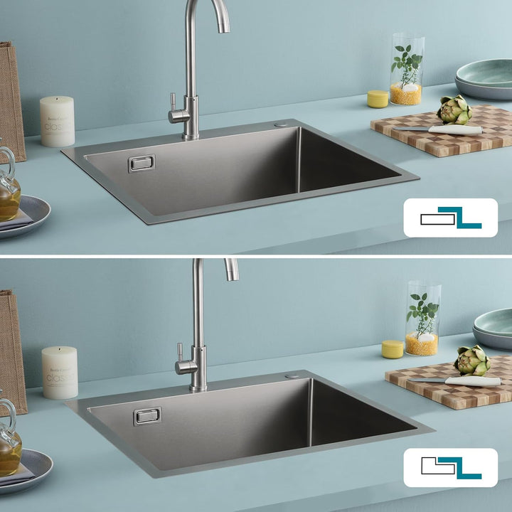 Spülbecken 60 x 50 cm, KEOKBON Nanosilber Spüle Küche Edelstahl 1 Becken, edelstahlspüle mit Hahnloc