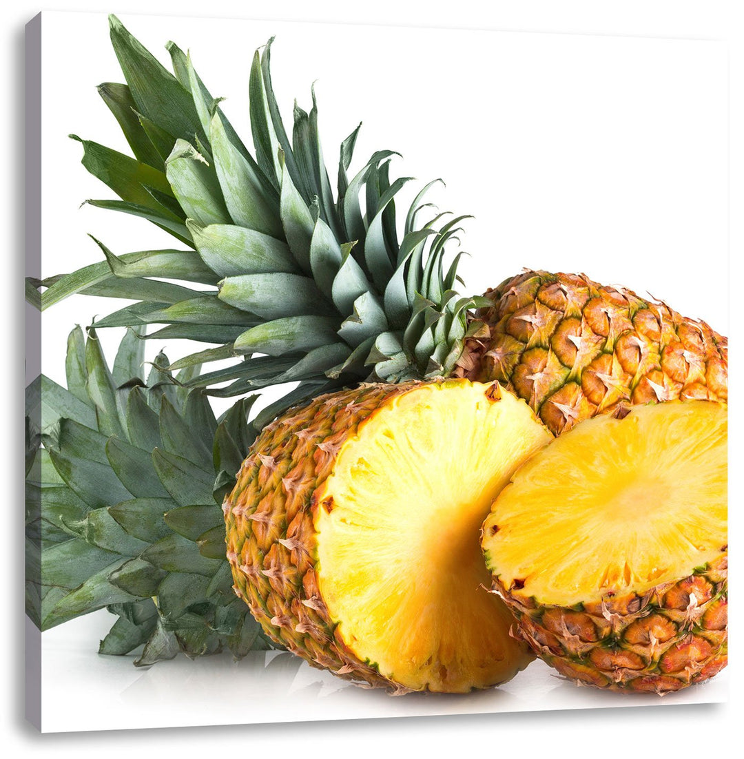 Pixxprint Frische Ananas, Format: 70x70 auf Leinwand, XXL riesige Bilder fertig gerahmt mit Keilrahm