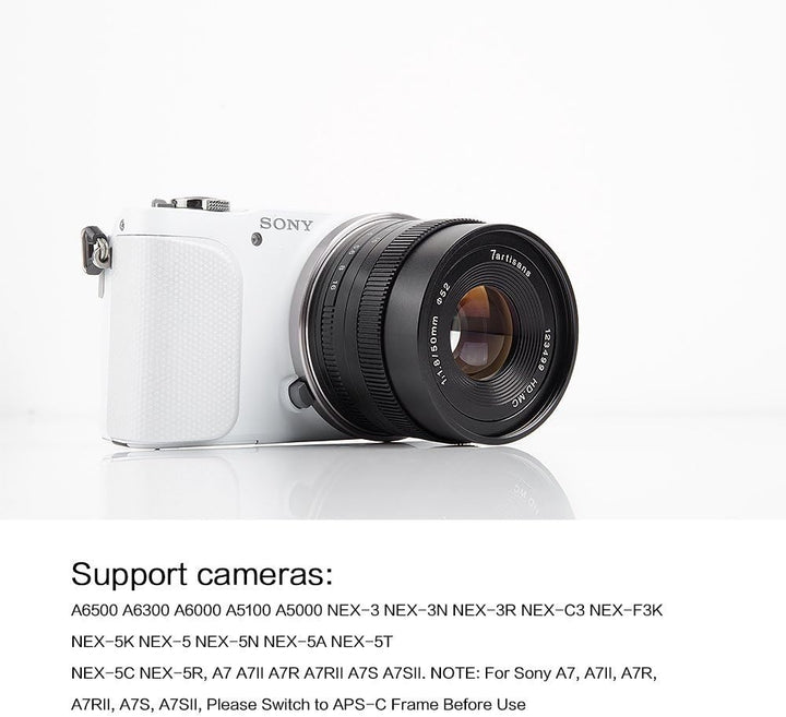 7artisans 50mm F1.8 APS-C Manuelle Fixed Objektiv für Sony E-Mount spiegellose Kamera wie Sony A6500