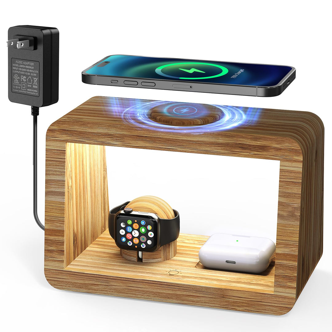 Kabellose Ladestation: 3-in-1 kabelloses Ladegerät mit Nachtlichtern – schnelle i Phone-Ladestation
