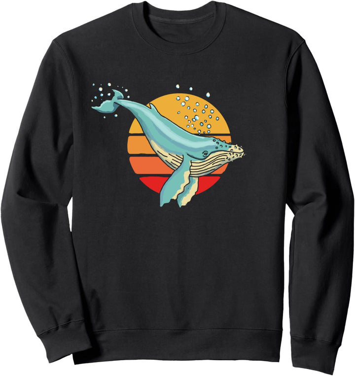 Minimalist Diving Humpback Whale 80's Vibe Sun Retro Graphic Sweatshirt