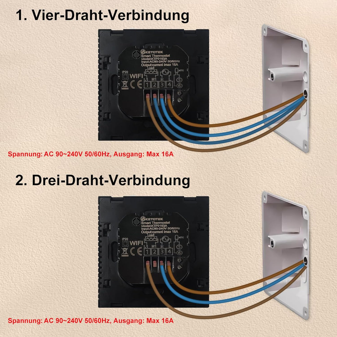 KETOTEK Elektrische Fussbodenheizung Thermostat WiFi 16A Alexa Google Assistant Kompatibel, WLAN Rau