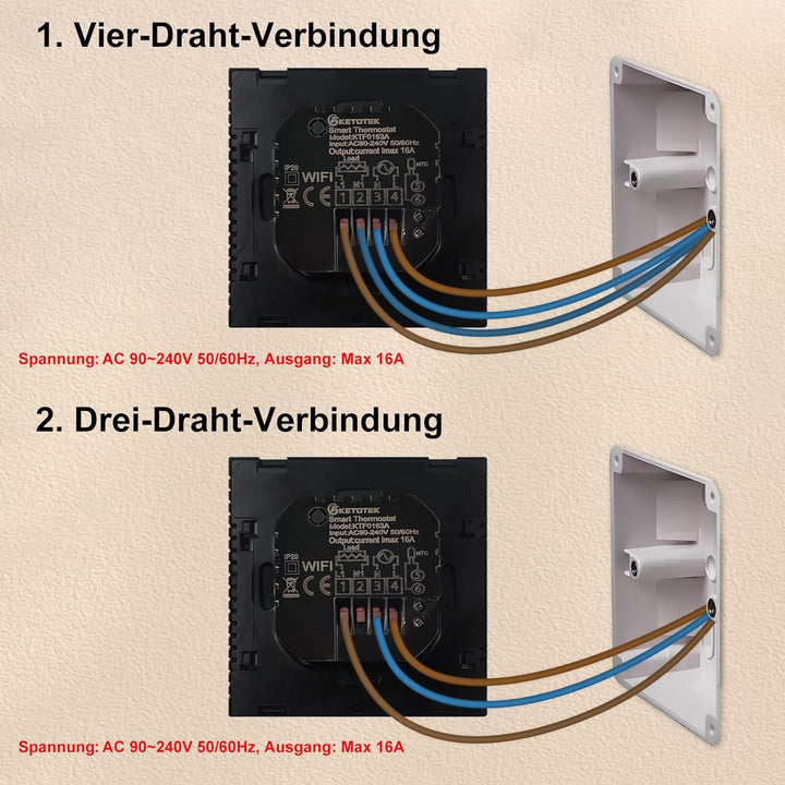 KETOTEK Elektrische Fussbodenheizung Thermostat WiFi 16A Alexa Google Assistant Kompatibel, WLAN Rau
