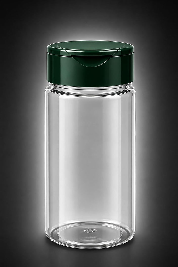 NaturGut 20 leere PET-Gewürzdose 100 ml mit UV-Schutz inkl. grüner Streuverschluss Dual Flap Flapper