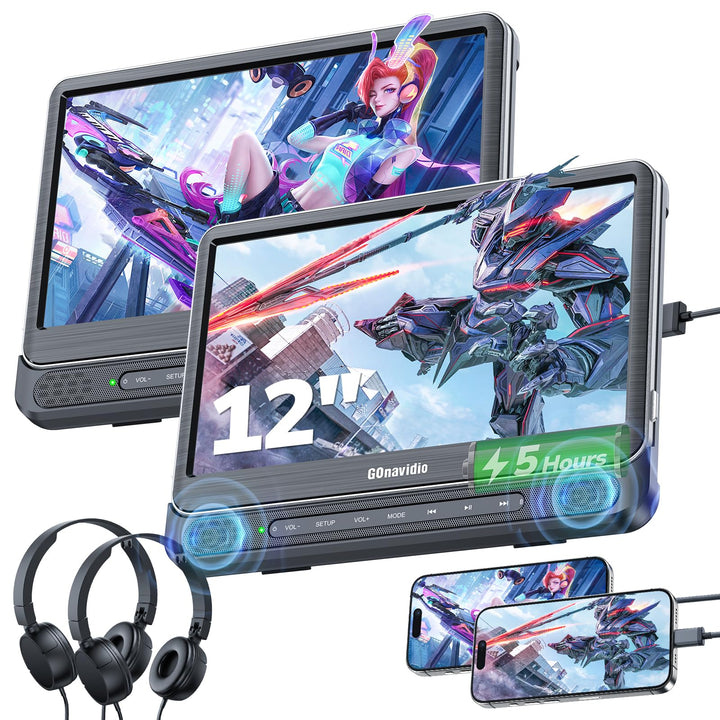 12" Doppel Auto DVD Player mit HDMI-Eingang, Auto Kopfstützen Player für Kinder mit Kopfhörern, unte