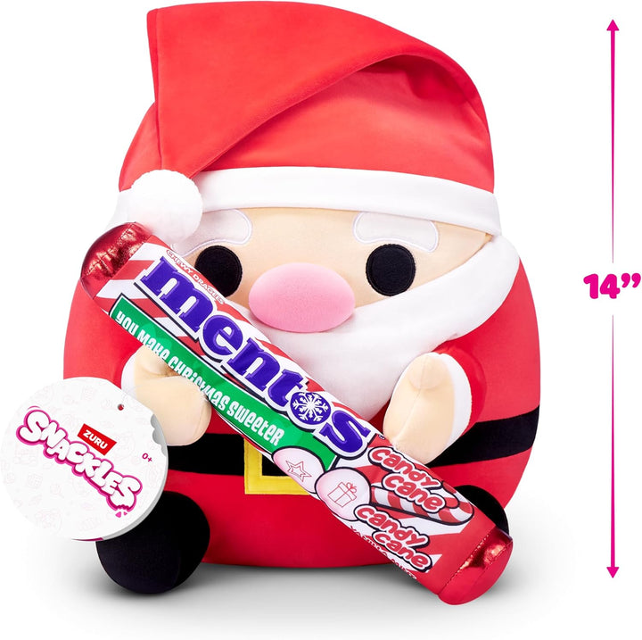 Snackles Christmas 35 cm, Santa Claus and Candy Cane Mentos by ZURU Cuddly Squishy Comfort Plush wit