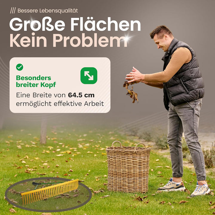 Novatool Gartenrechen-Kopf mit Grasfang-Vorrichtung und 32 Zinken, Arbeitsbreite 64,5 cm, Rechen aus