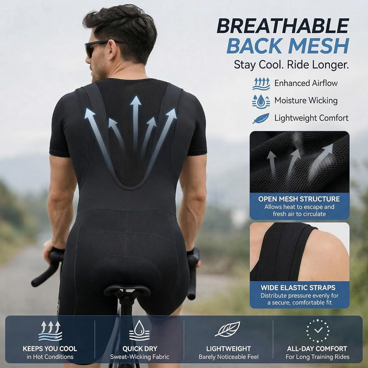 Przewalski Herren 3D gepolsterte Fahrrad-Trägerhose, Fahrrad-Trägerhose, XL Schwarz + Graue Linien