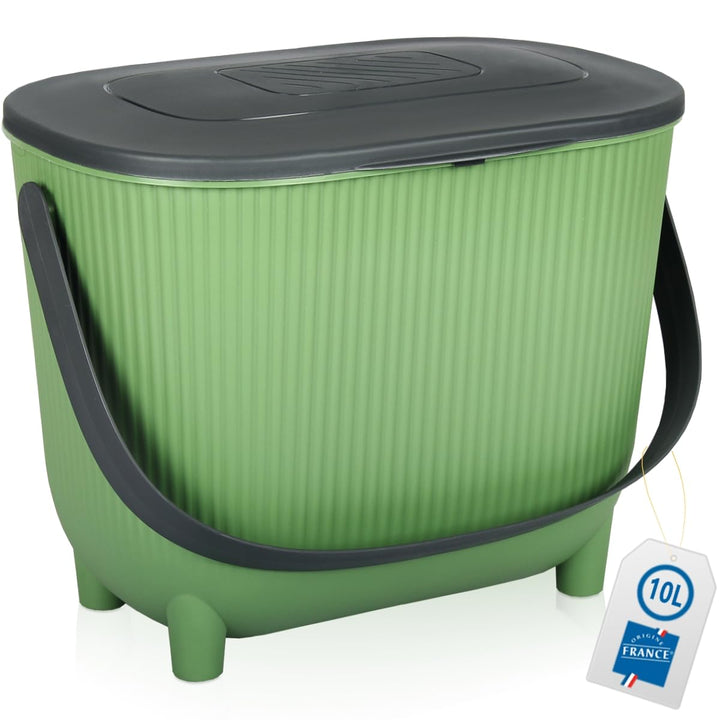 Premium Komposteimer 10L Küche Biomüll Behälter Bio Mülleimer mit Deckel und Aktivkohlefilter (Grün/