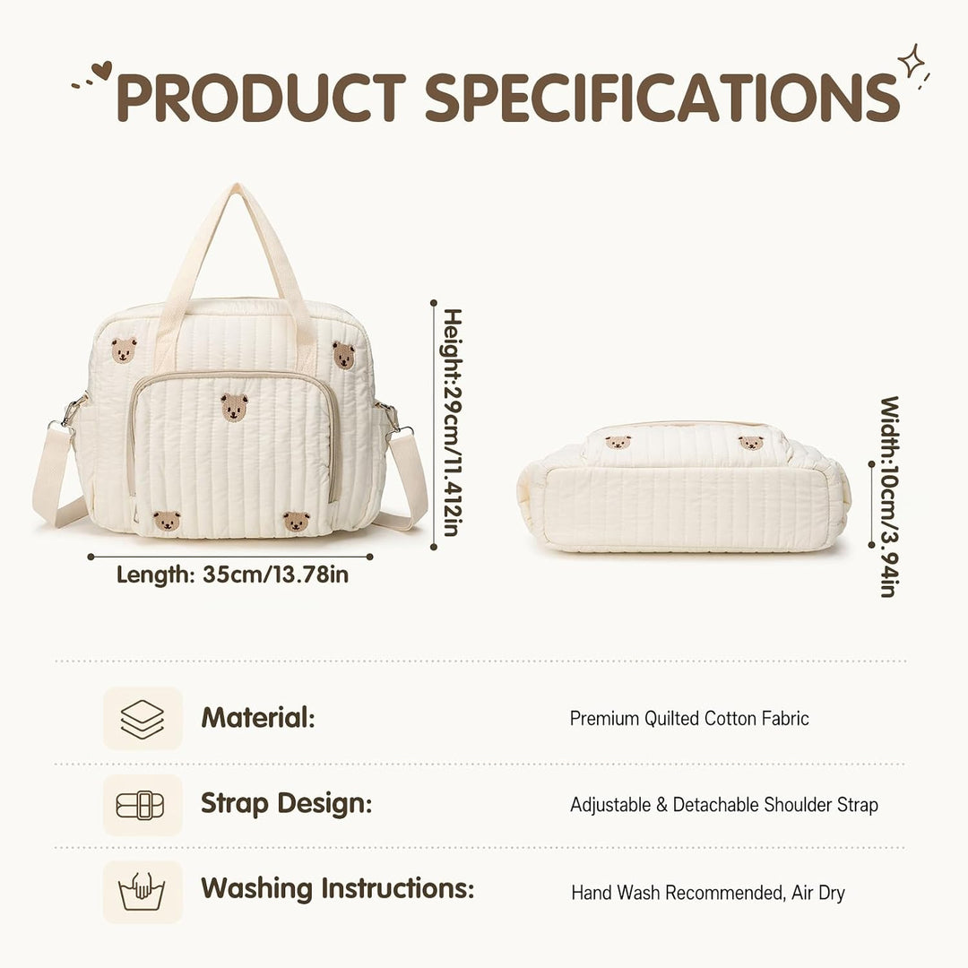 Wickeltasche Baby Grosse Muttertasche aus Baumwolle mit Stickerei, Gesteppte Wickeltasche Damen mit