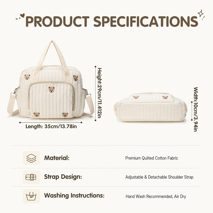 Wickeltasche Baby Grosse Muttertasche aus Baumwolle mit Stickerei, Gesteppte Wickeltasche Damen mit