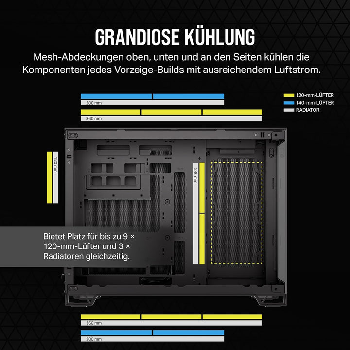 CORSAIR 2500X Small-Tower mATX-Doppelkammer-PC-Gehäuse – Gehärtetes Panoramaglas - Umgekehrte Verbin