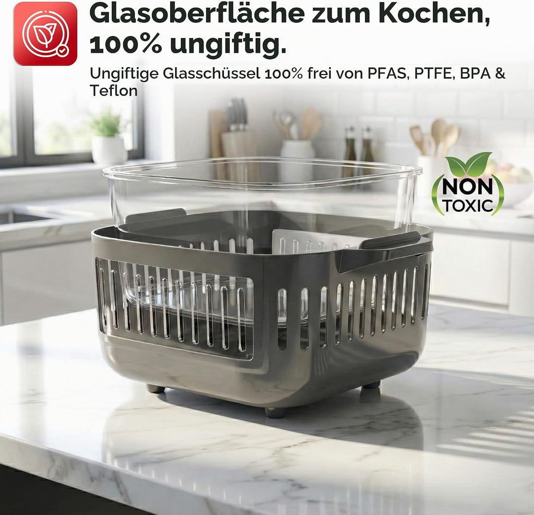 TurboTronic Heissluftfritteuse 6 L - AFG6-1600 W Glas Airfryer – Digitale Heissluft Fritteuse 50–180