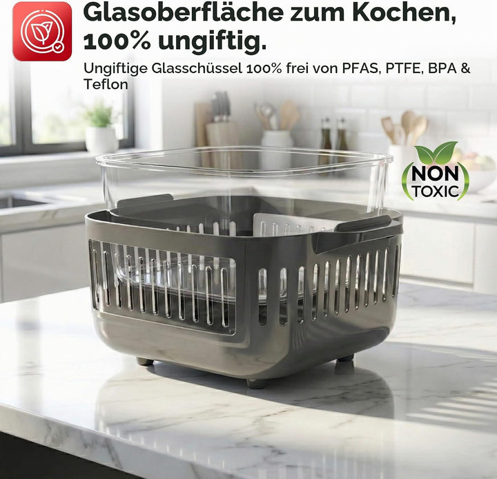TurboTronic Heissluftfritteuse 6 L - AFG6-1600 W Glas Airfryer – Digitale Heissluft Fritteuse 50–180