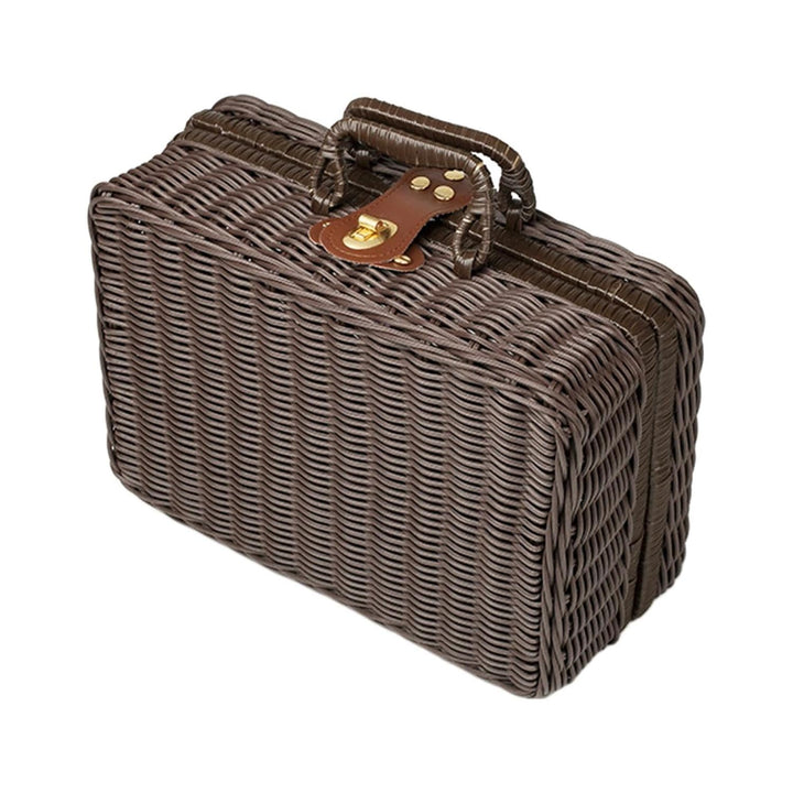 Geflochtener Rattan-Koffer Aufbewahrungskorb mit Griff, Gewebte Picknickbox, Handgewebt, mit Metalls