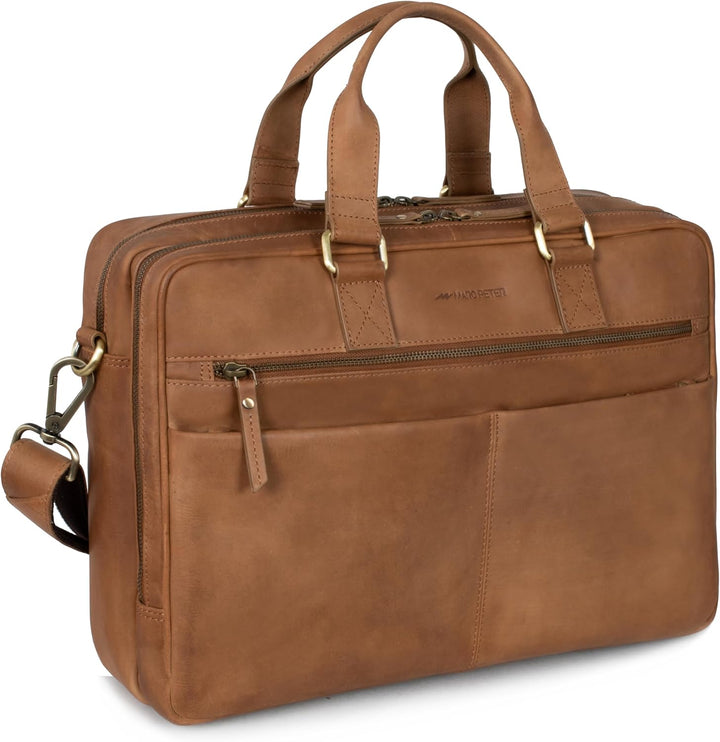 Marc Peter Laptoptasche Dallas I Leder Umhängetasche für 15.6 zoll Laptop I Aktentasche für Notebook