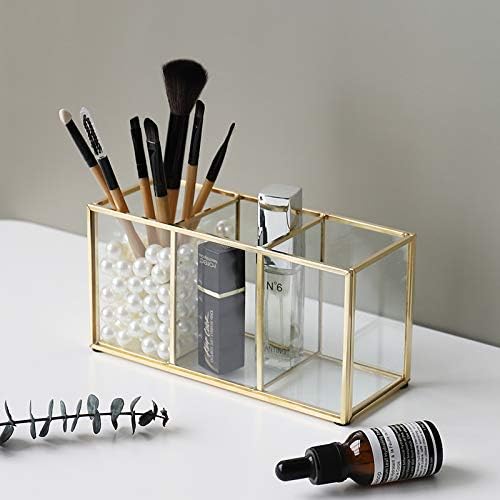 Make up Organizer, Pinselhalter, Stifthalter, Glas und Messing Schreibtisch Organizer, Kosmetik Aufb