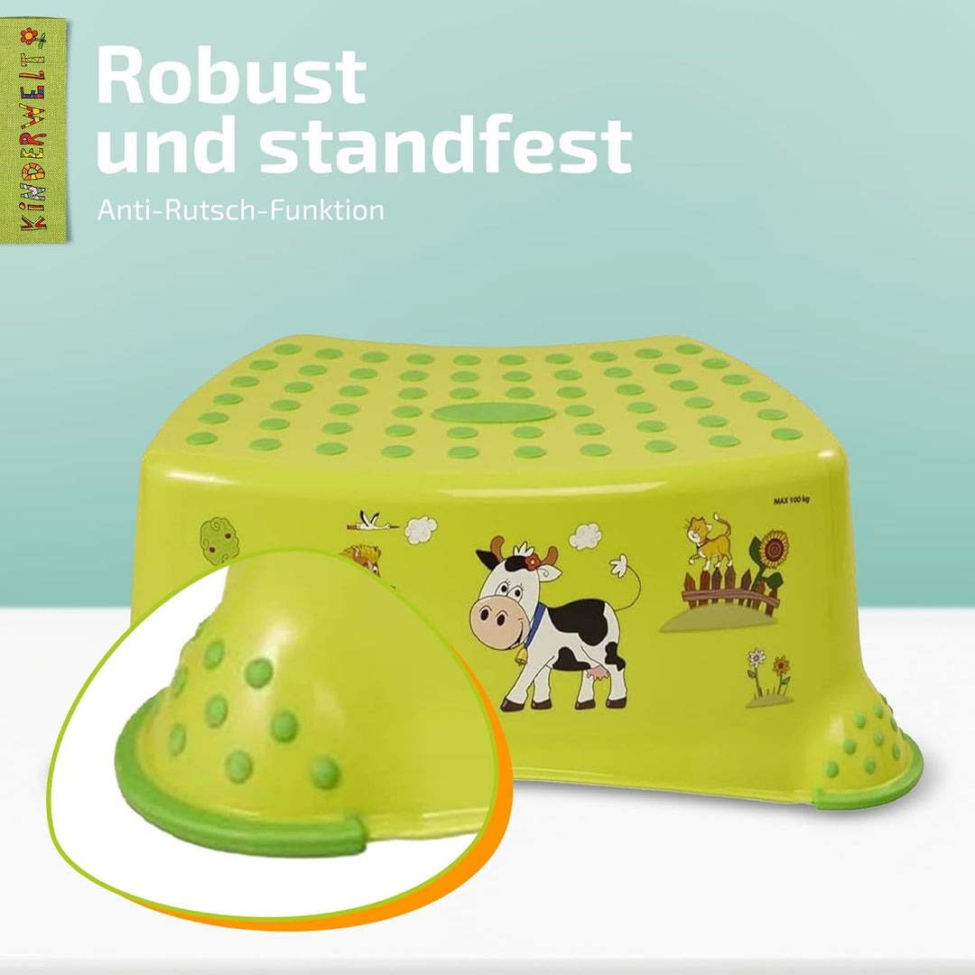KiNDERWELT Premium Tritthocker für Kinder und Babys, Bauernhof Design in Grün, Tritthocker Stufe für
