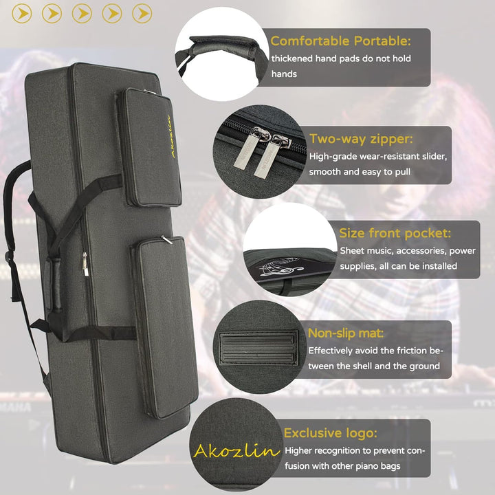 AKOZLIN 61-Tasten-Keyboardtasche, tragbar, robust, gepolstert, Gigbag, universell, wasserdicht, Oxfo