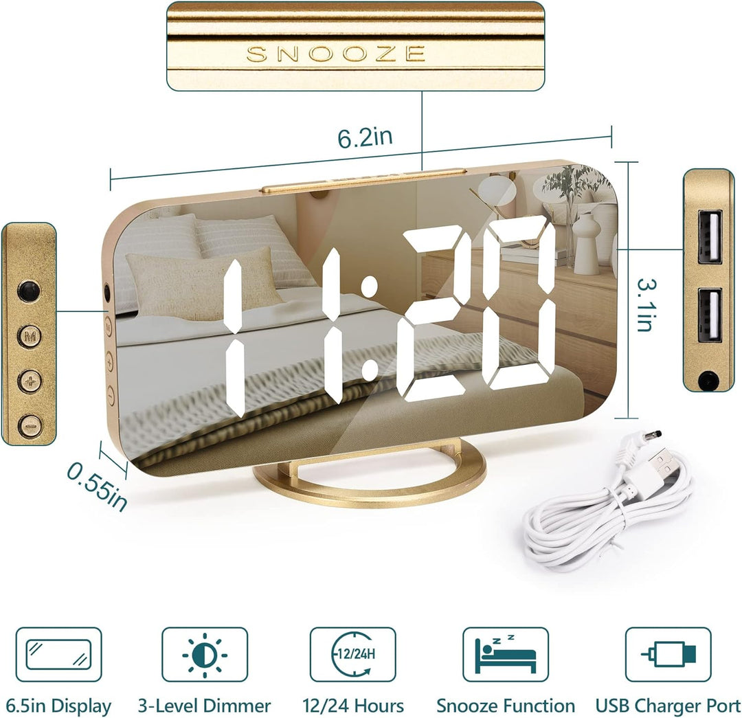 Digitaler Wecker mit Grosse LED, 6.5" Ohne Ticken, Uhr Tischuhr, Alarm Clock Digitaluhr, Uhr Digital
