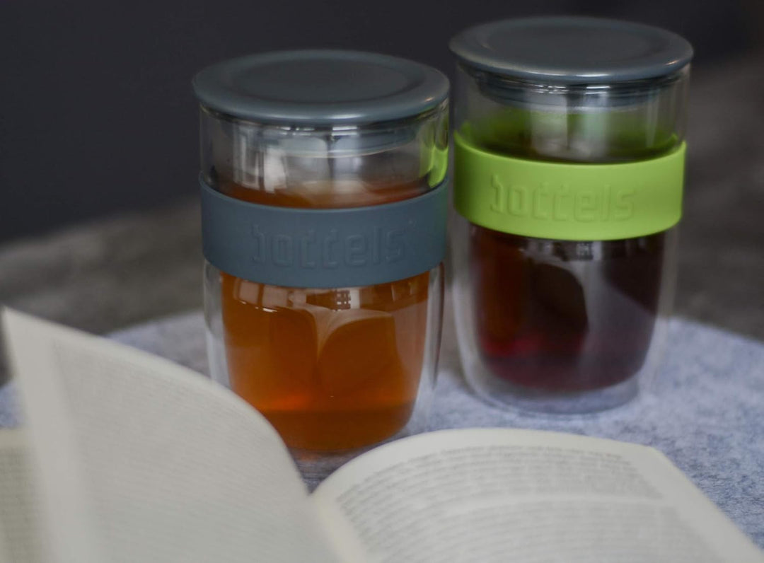 Glasbecher 380ml – mit Sieb Doppelwandig Teetasse mit Edelstahl-Sieb Keramik-Deckel spülmaschinengee