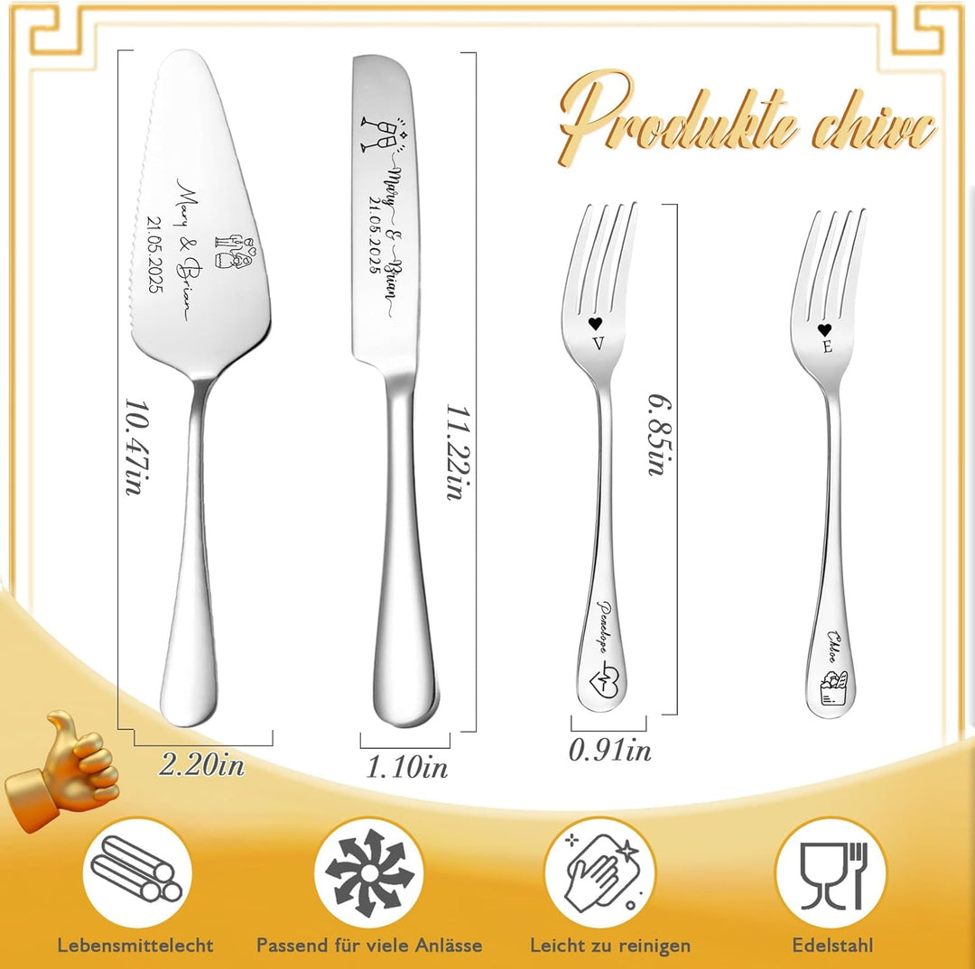 Personalisiertes Tortenmesser & Servierset mit individuellem Namen und Text - Tortenservierset & Hoc
