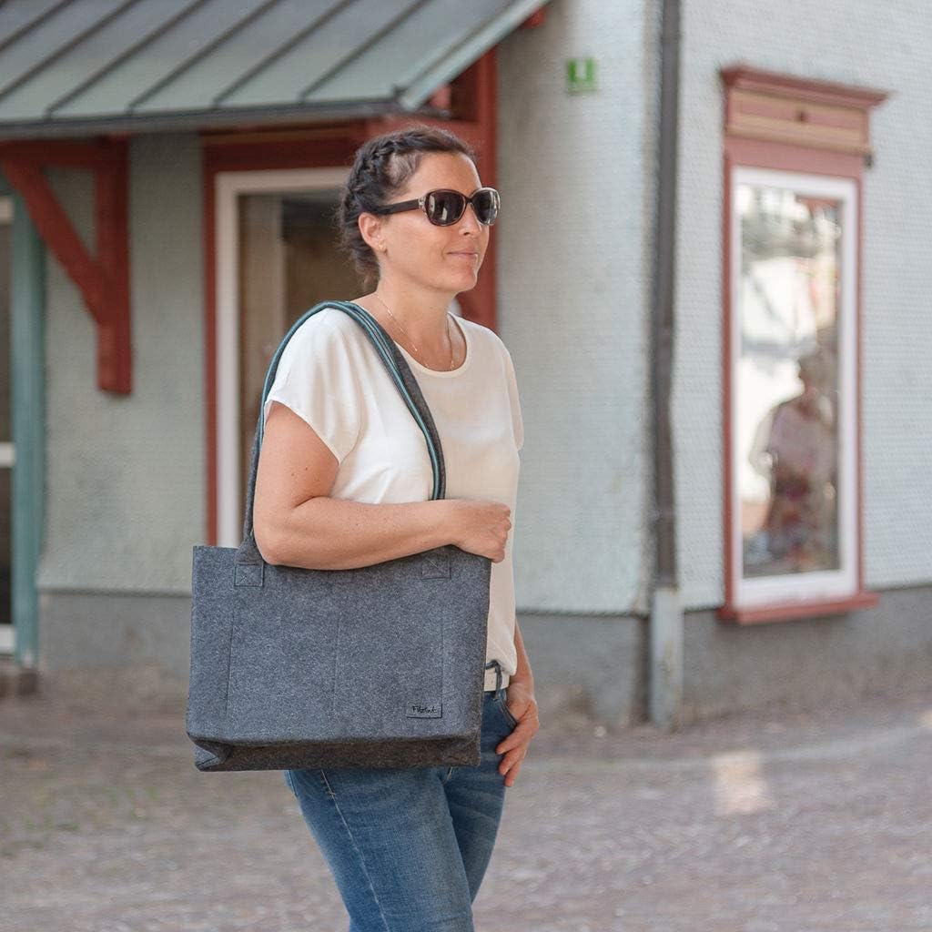 Filzeinkaufstasche Grau & Grün (15L) Damen Shopper Greta Tragetasche Filztasche Shopper Handtasche g