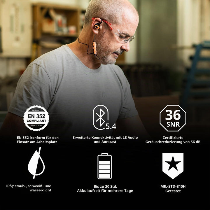 ISOtunes PRO 3.0 EN 352 Bluetooth Gehörschutz Ohrhörer, 36 dB SNR, IP67 wasser- und staubdicht, 20 S