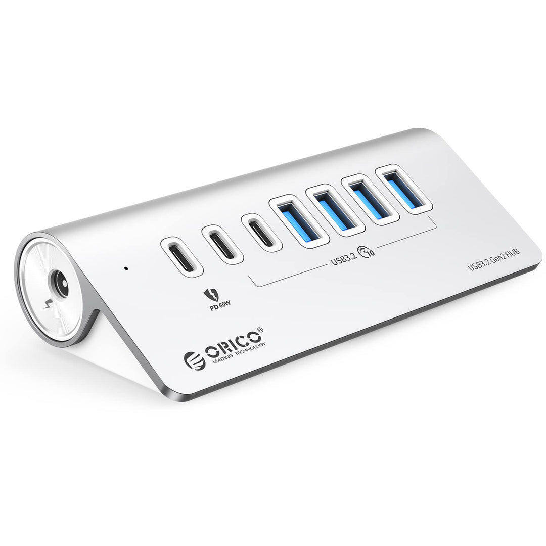 USB C Hub, ORICO 7 Port USB C 3.2 Gen 2 Hub, USB Verteiler 10 Gbps mit 4 USB C, 2 USB A, PD 60W, 24V