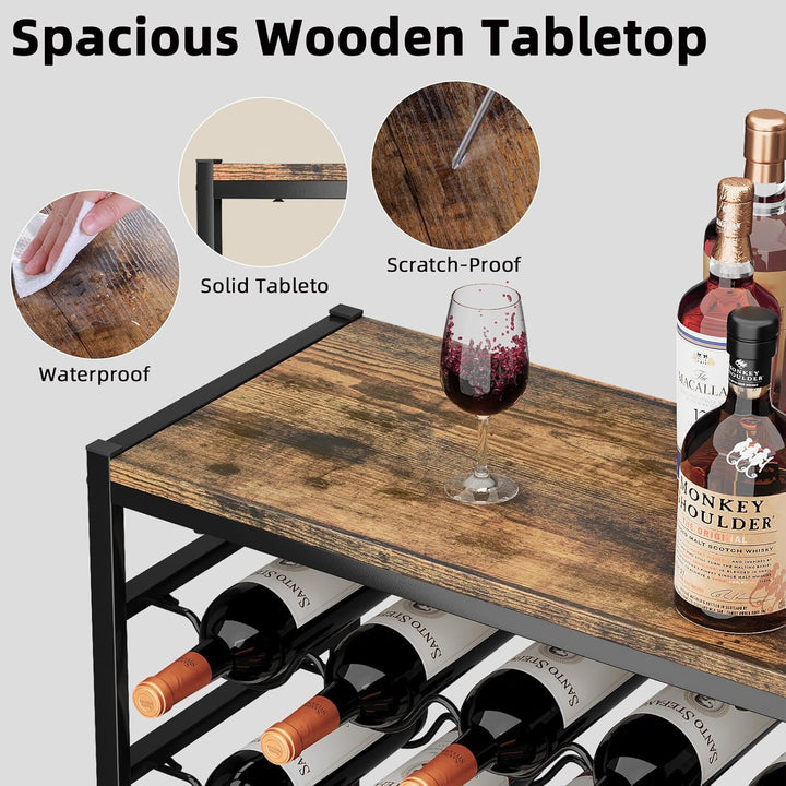 Urban Deco Weinregal für 30 Flaschen, Flaschenregal Stehend mit Holz Tischplatte, Weinregal Metall S