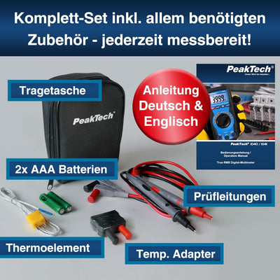 PeakTech 1041 – True RMS Digital Multimeter, Auto-Range, 4.000 Counts, Durchgangsprüfer, Mehrfach-Me