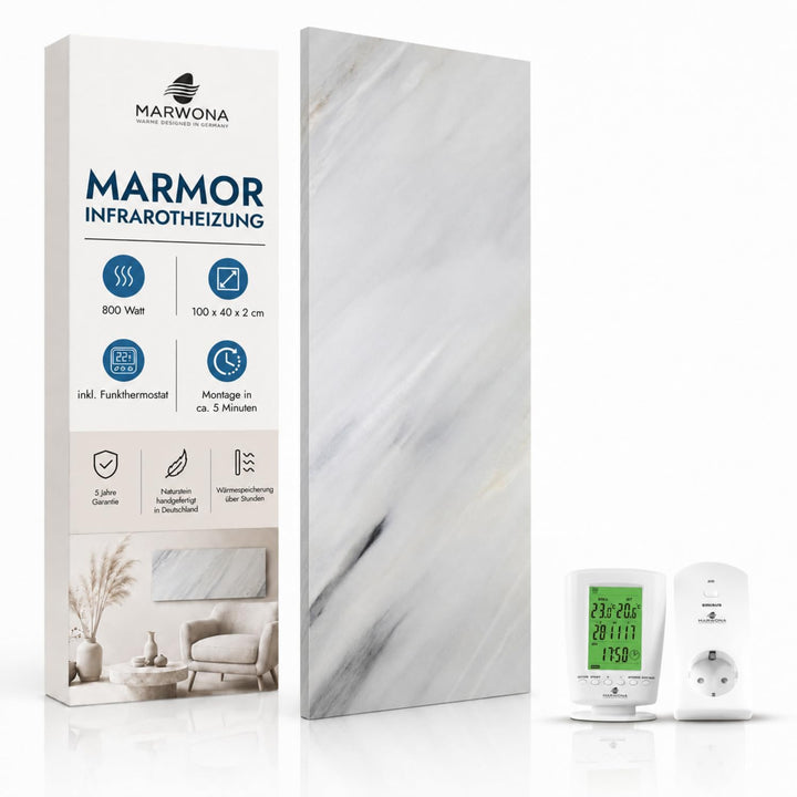 Marwona Naturstein Infrarotheizung 800 Watt mit Digitalthermostat I Energiesparende Infrarot Wandhei