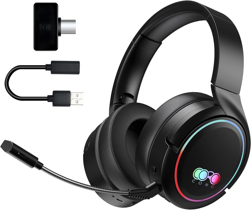 Kabelloses Gaming-Headset, Bluetooth Kopfhörer mit Mikrofon, 2,4 GHz Wireless Headphones Over-Ear Ko