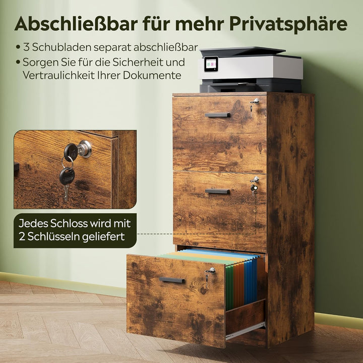 DEVAISE Rollcontainer abschliessbar mit 3 Schubladen und offenen Fächern, Schreibtisch Schrank für B