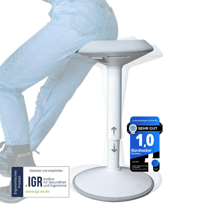Backerz ergonomischer Wackel-Hocker - Bürohocker mit 40-60 cm Höhenverstellbar, Stehhocker, Arbeitsh