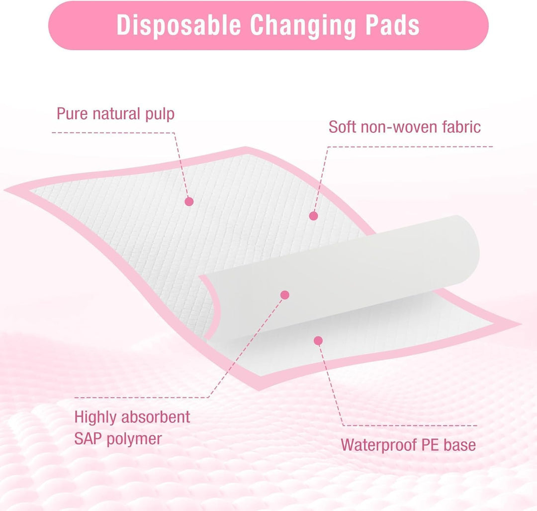 100 Stück Wickelunterlage Einweg, 33 x 45cm Baby Changing Mat für Unterwegs, Inkontinenzunterlage Wi