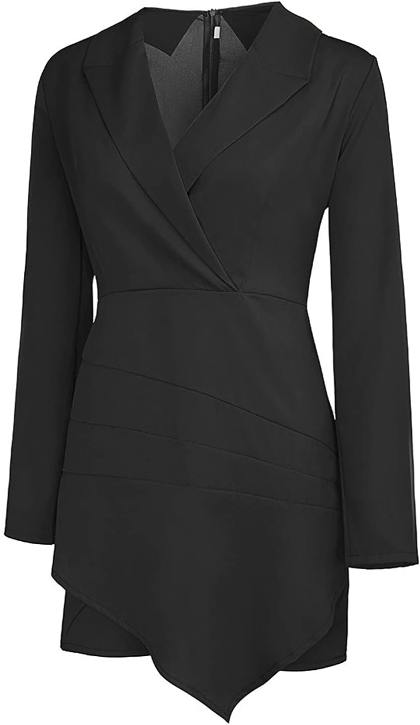 tsaChick Businesskleid Damen Einfarbig Revers Langarm Mini Arbeit Kleid Ohne Gürtel Mode Frauen Slim