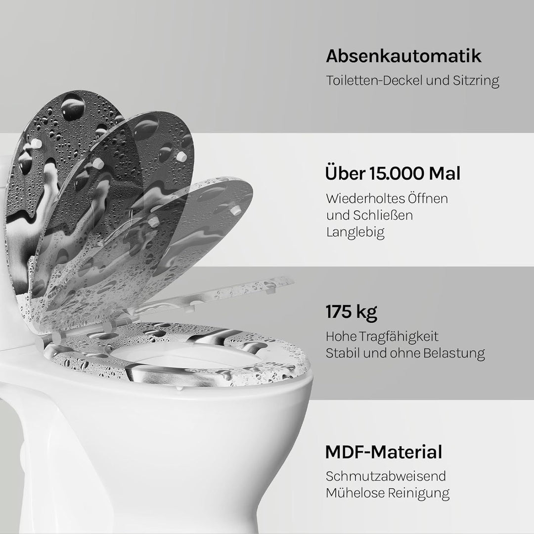 WOLTU Premium WC-Sitz Toilettensitz mit Absenkautomatik, MDF Holzkern, Softclose Scharnier, Desgin D