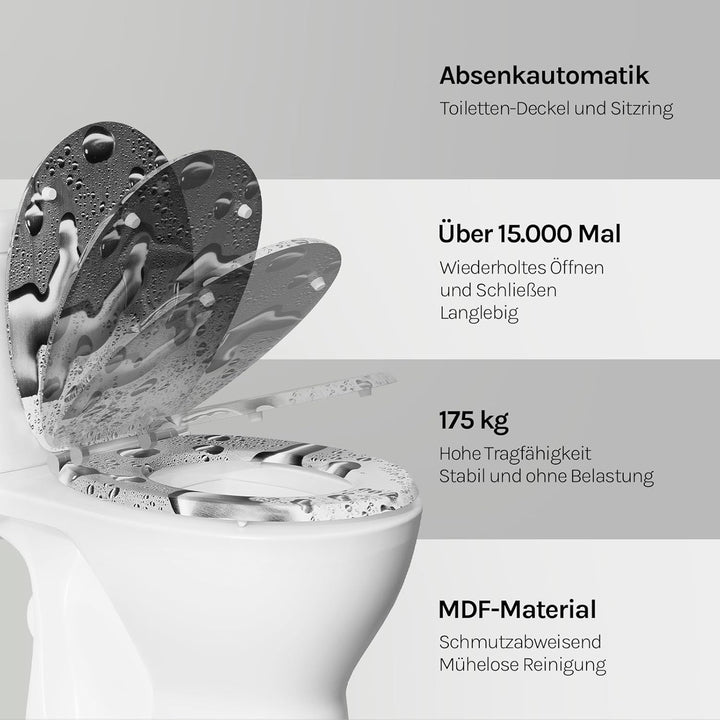 WOLTU Premium WC-Sitz Toilettensitz mit Absenkautomatik, MDF Holzkern, Softclose Scharnier, Desgin D
