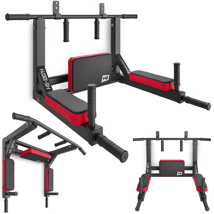 Hop-Sport 2in1 Kraftstation HS-1007K - Dip-Station mit Klimmzugstange zur Wandmontage - Pull Up Bar