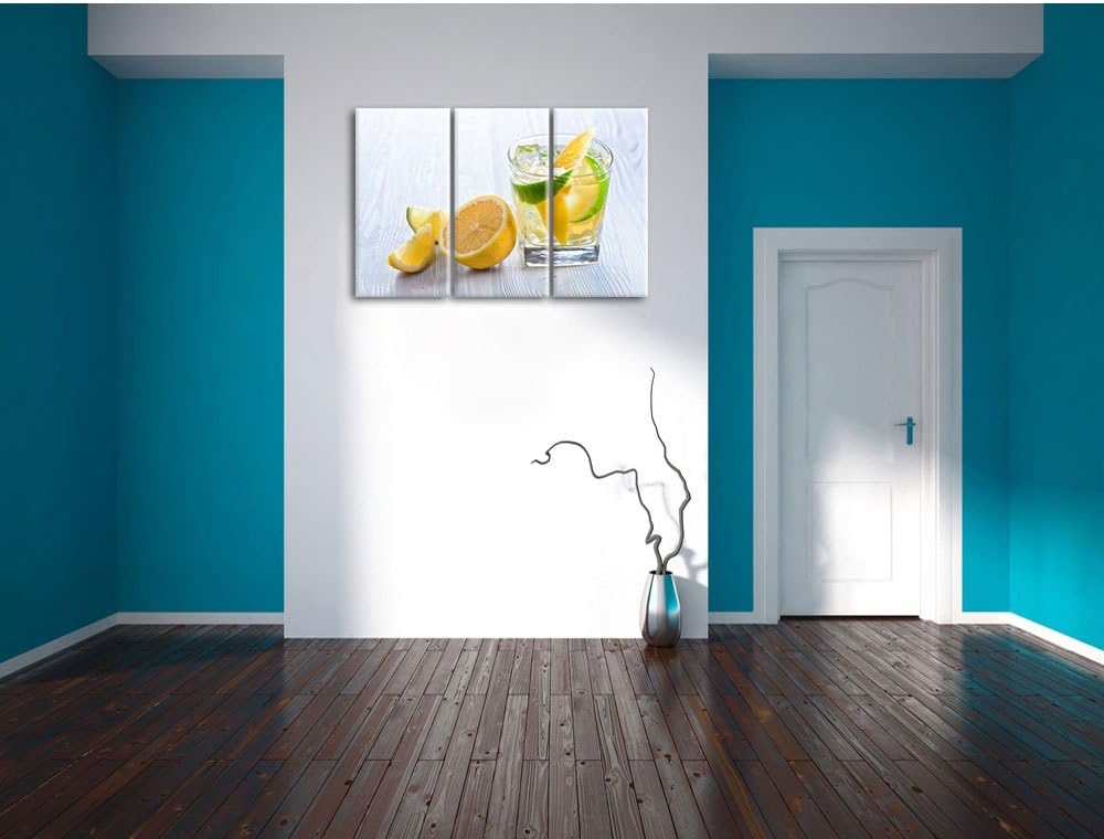 Pixxprint Gin Tonic Shot mit Zitronen als Leinwandbild/Grösse: 3 Teilig (120x80 cm) cm/Wandbild/Kuns