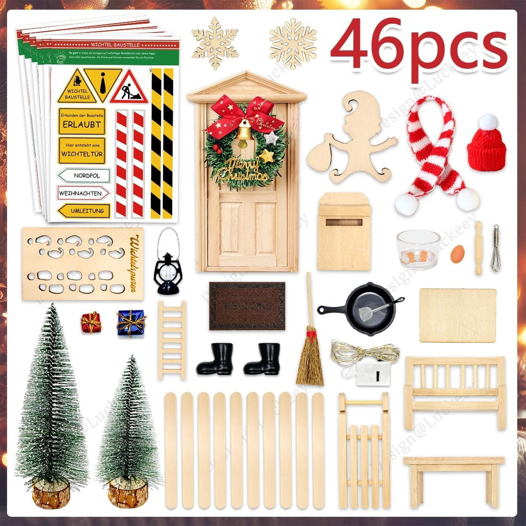 Wichteltür Set - 46PCS Wichtel Zubehör mit Licht, Wichtel Zubehör Baustelle, Wichteltür Komplettset