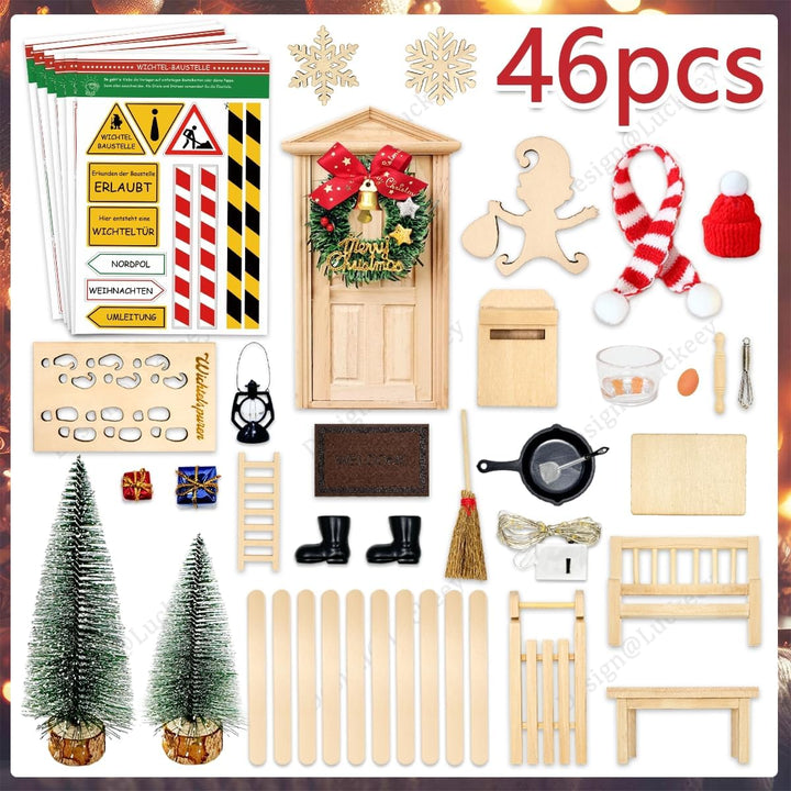 Wichteltür Set - 46PCS Wichtel Zubehör mit Licht, Wichtel Zubehör Baustelle, Wichteltür Komplettset