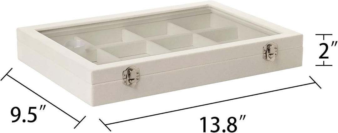 Frebeauty Schmuck Tablett 12 Gitter Samt Schmuck Organizer Aufbewahrungsbox mit klarem Deckel Schubl