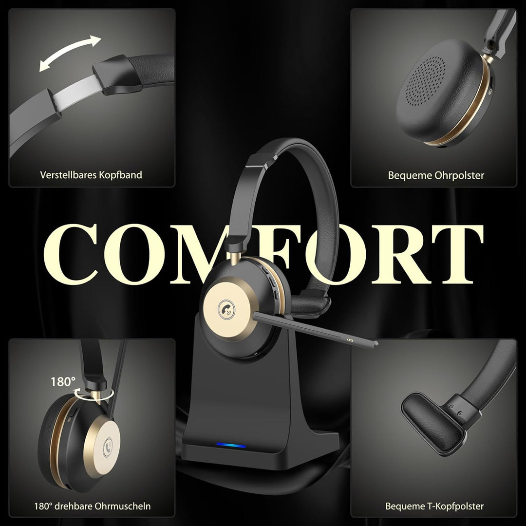 V5.3 Bluetooth-Headset mit Mikrofon für PC, Kabelloses Headset mit Mikrofon Rauschunterdrückung & US
