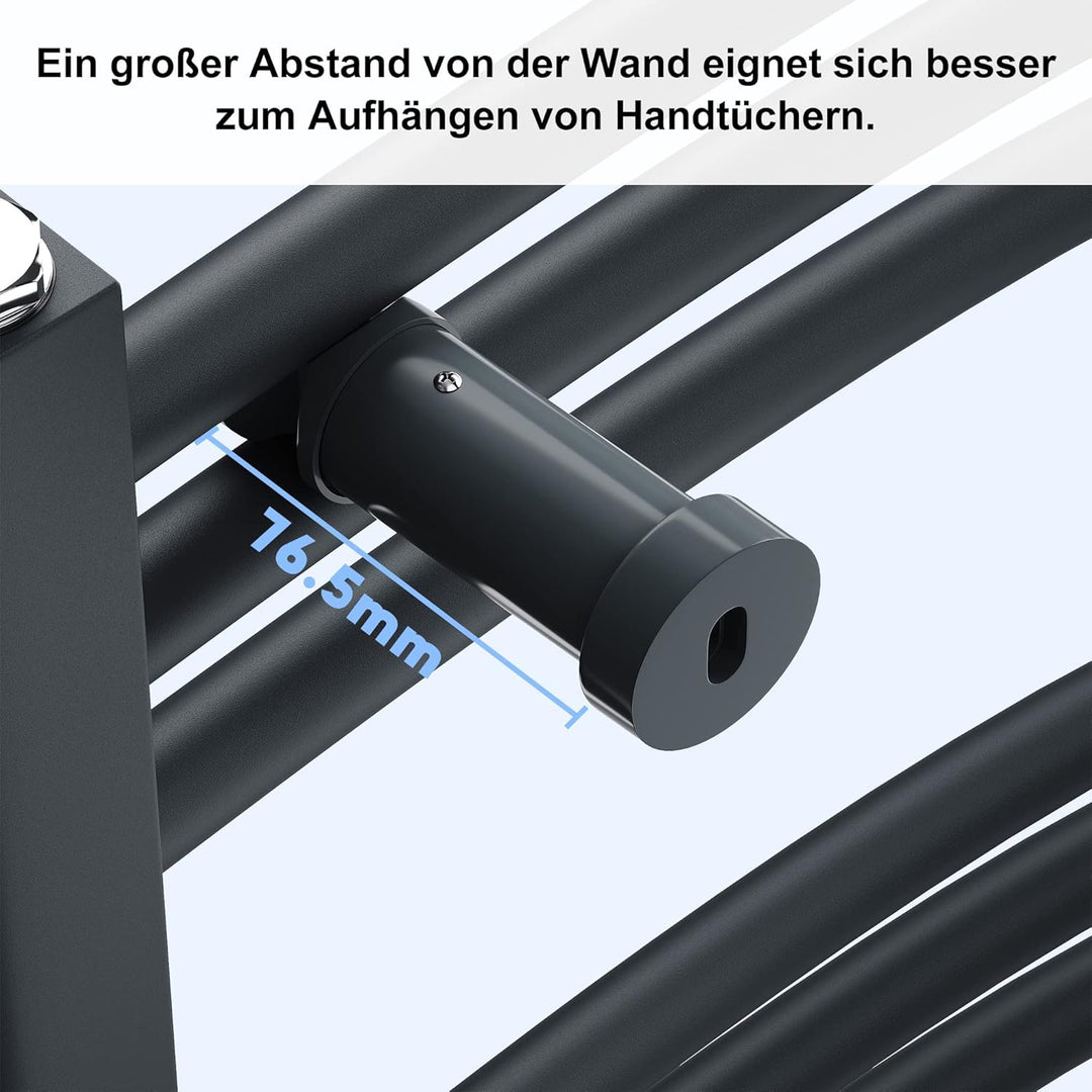 SONNI Badheizkörper Elektrisch mit Thermostat 700x500 mm Anthrazit Gebogen Handtuchtrockner Mittelan