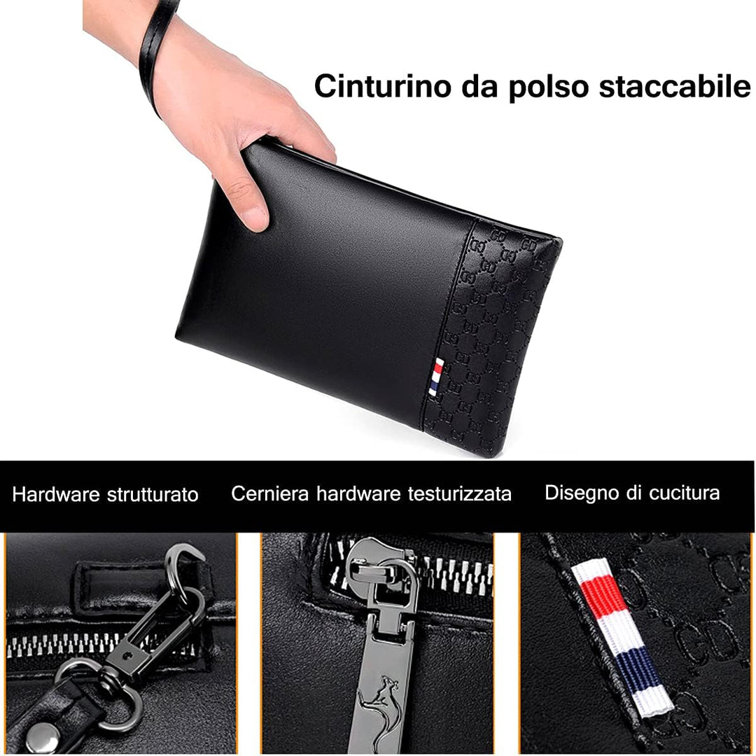A-QMZL Handgelenktasche für Herren Handgelenk Handtasche Handgelenktasche PU Leder Grossraum-Clutch