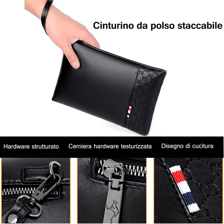A-QMZL Handgelenktasche für Herren Handgelenk Handtasche Handgelenktasche PU Leder Grossraum-Clutch