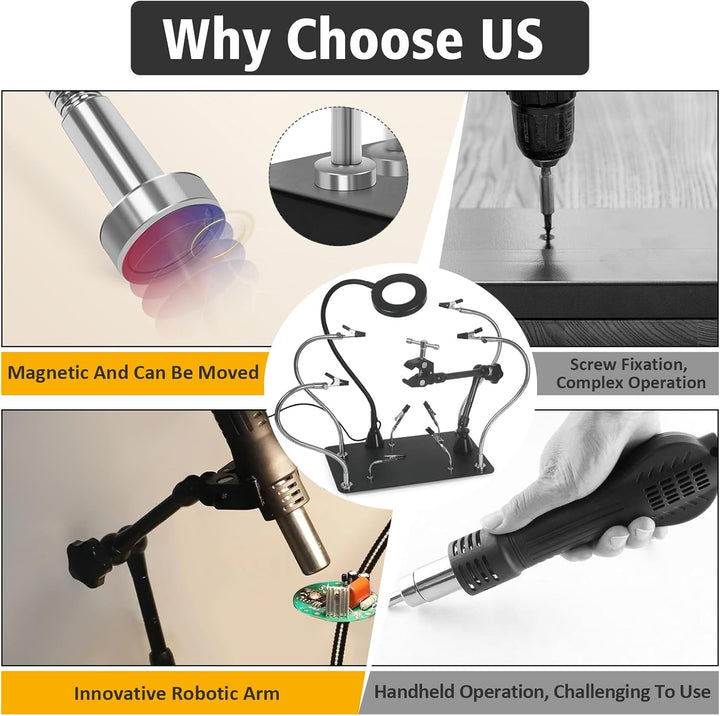 Magnetische Dritte Hand Lötstation, Dritte Hand Löten mit 3x Lupe, 360° Drehbarer Mechanischer Arm,